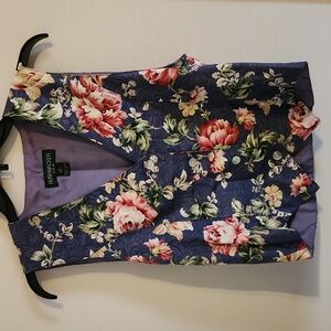 Bushwacker Vintage Floral Sleeveless Vest  and Skirt Set - Blue and Pink - Small